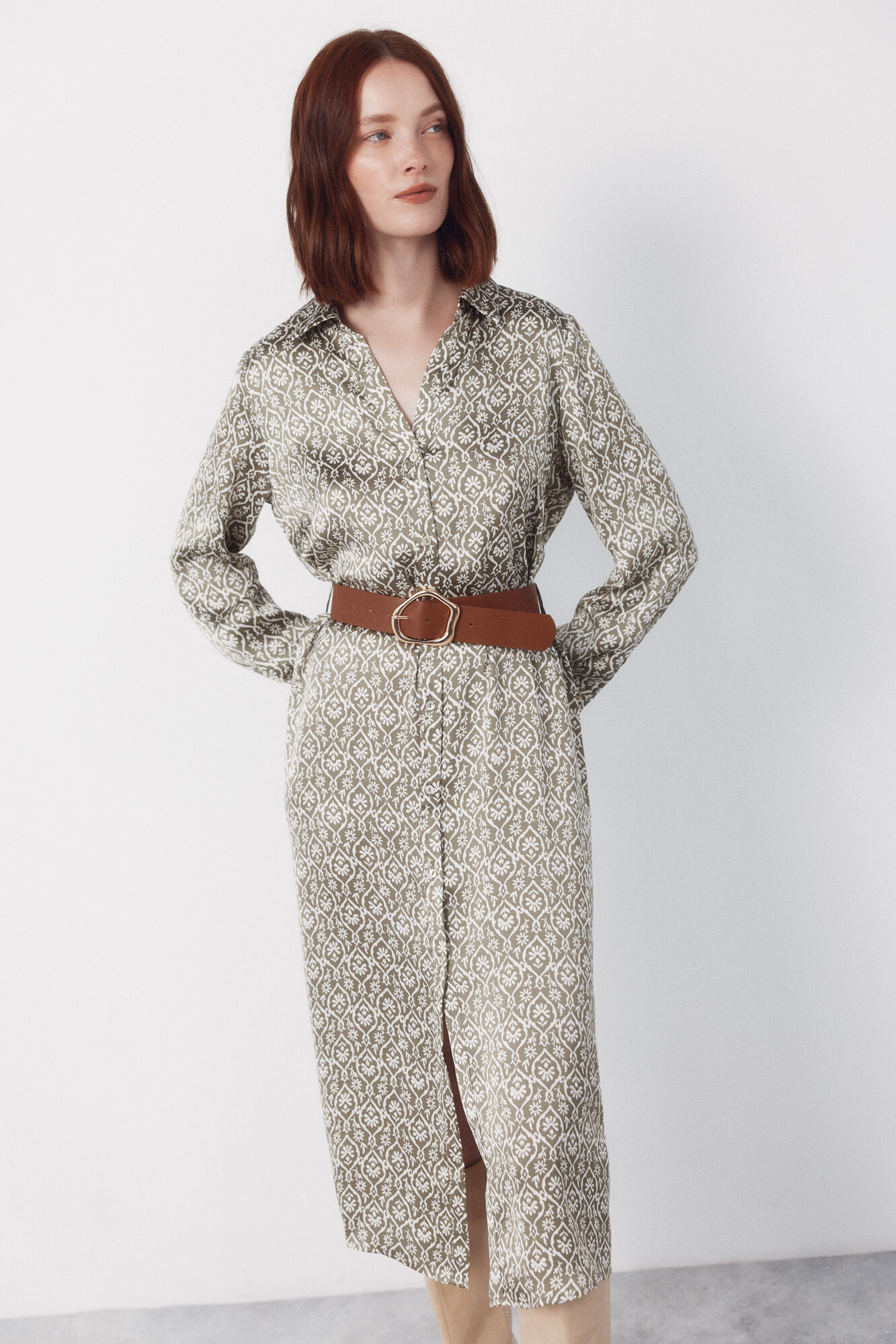 Cortefiel Satin shirt dress