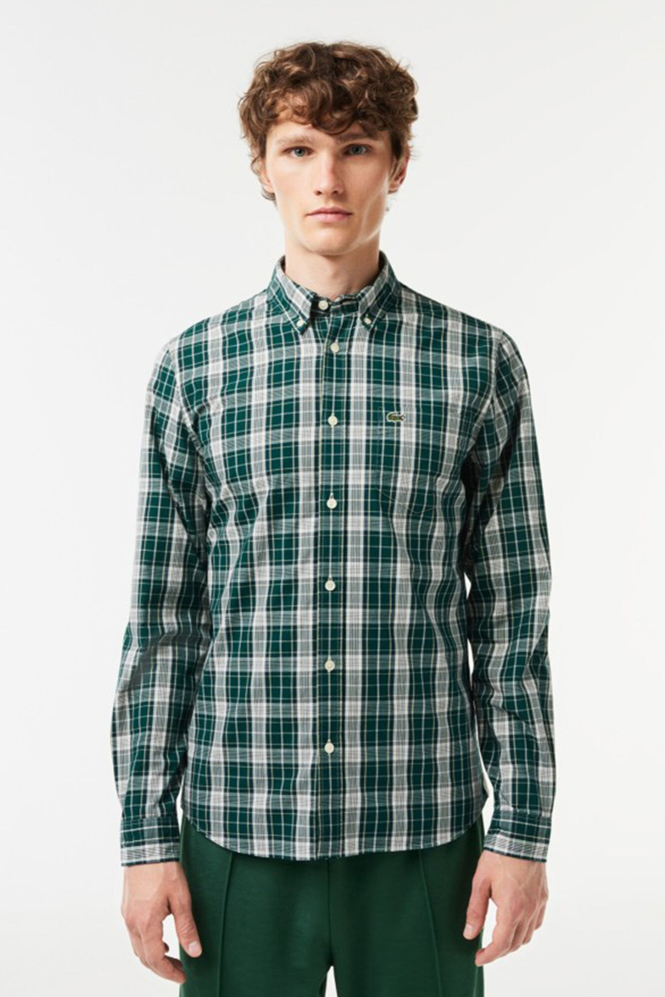 Lacoste Camisa el&aacute;stica con estampado de cuadros para hombre