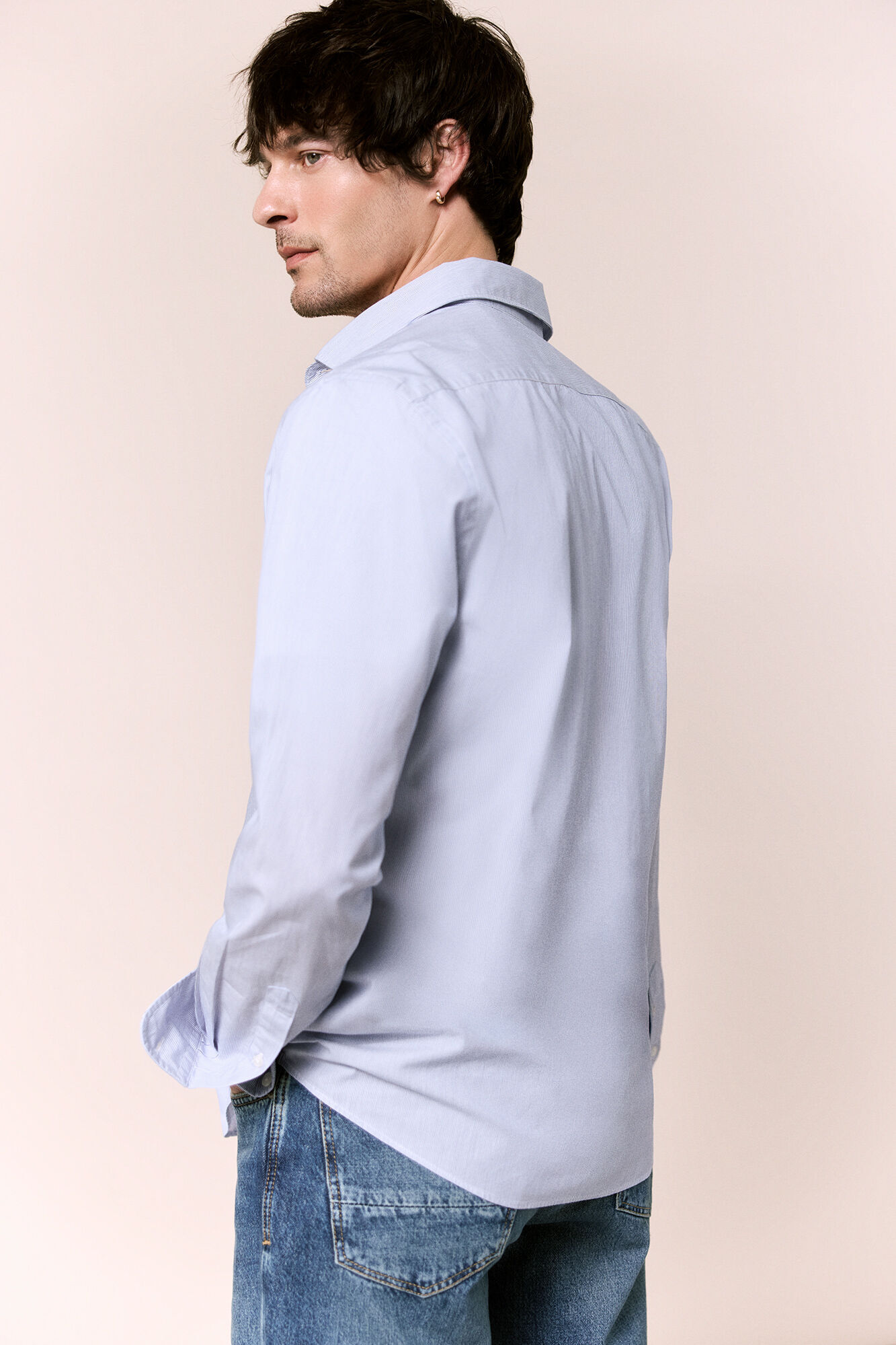 OOTO Camisa &agrave;s riscas manga comprida em popelina Azul