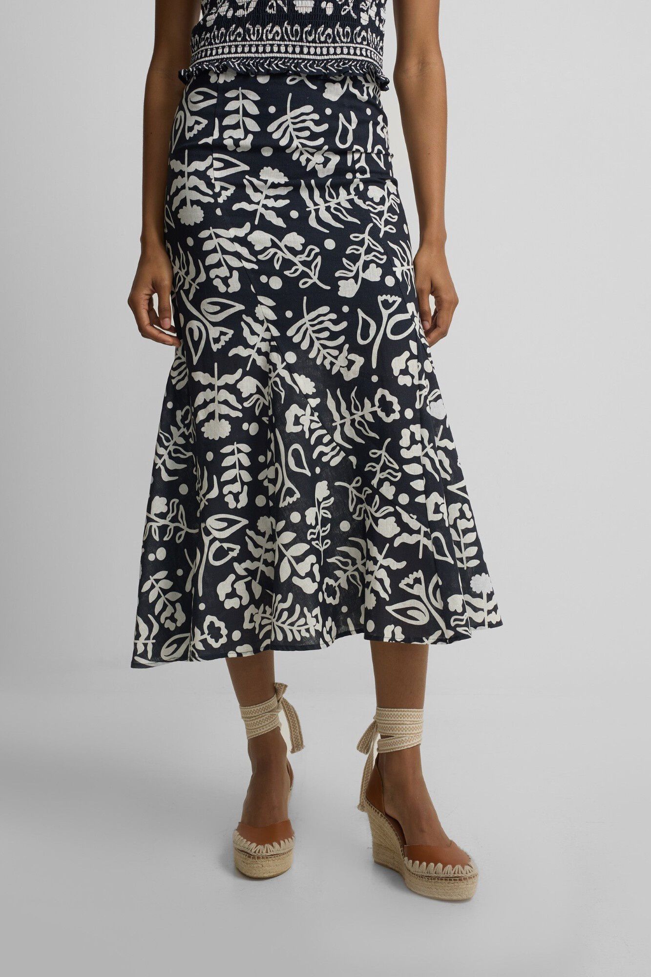 Silbon Printed fluid ruffle skirt