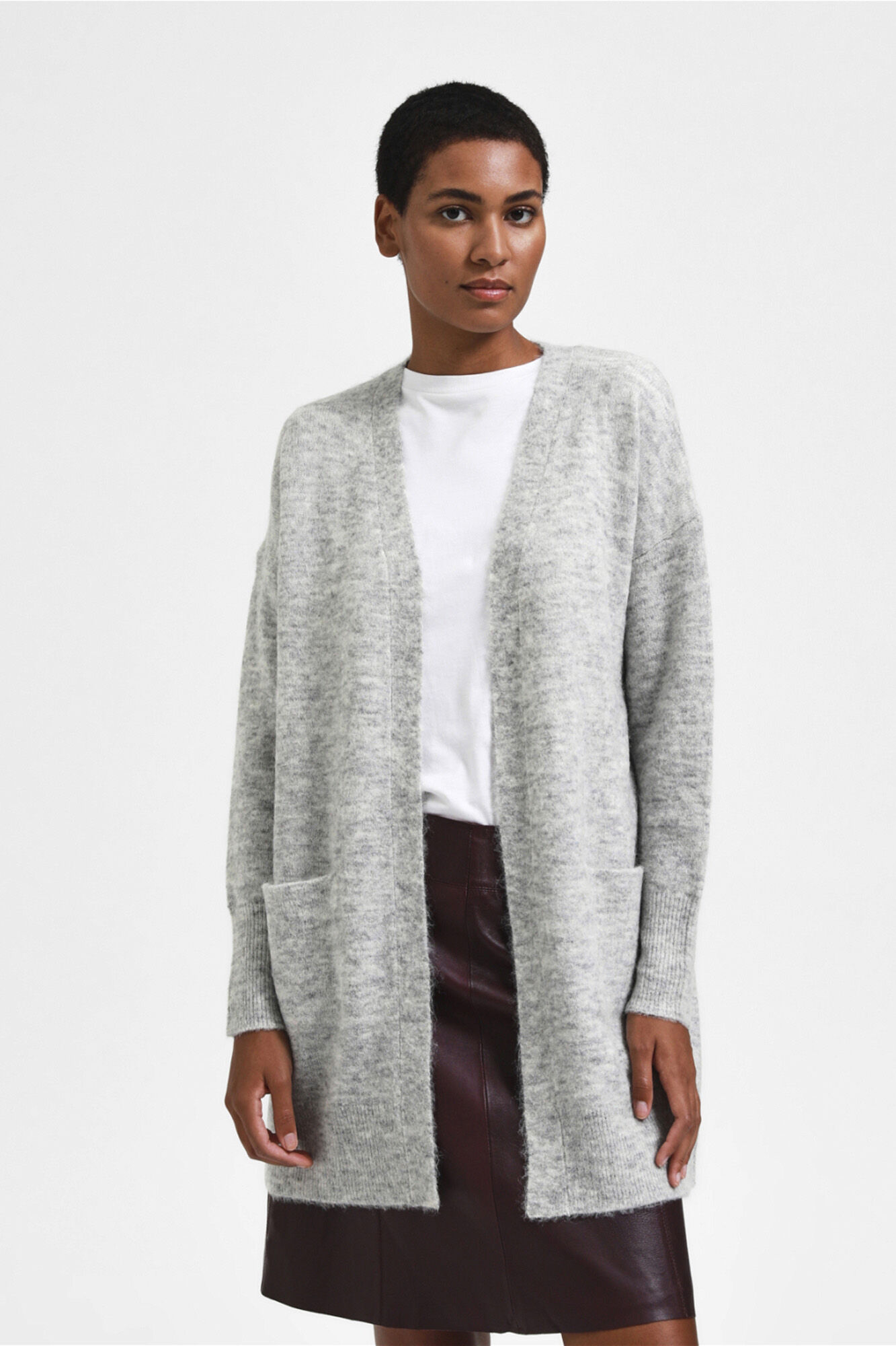 Selected Long wool and alpaca cardigan Grey