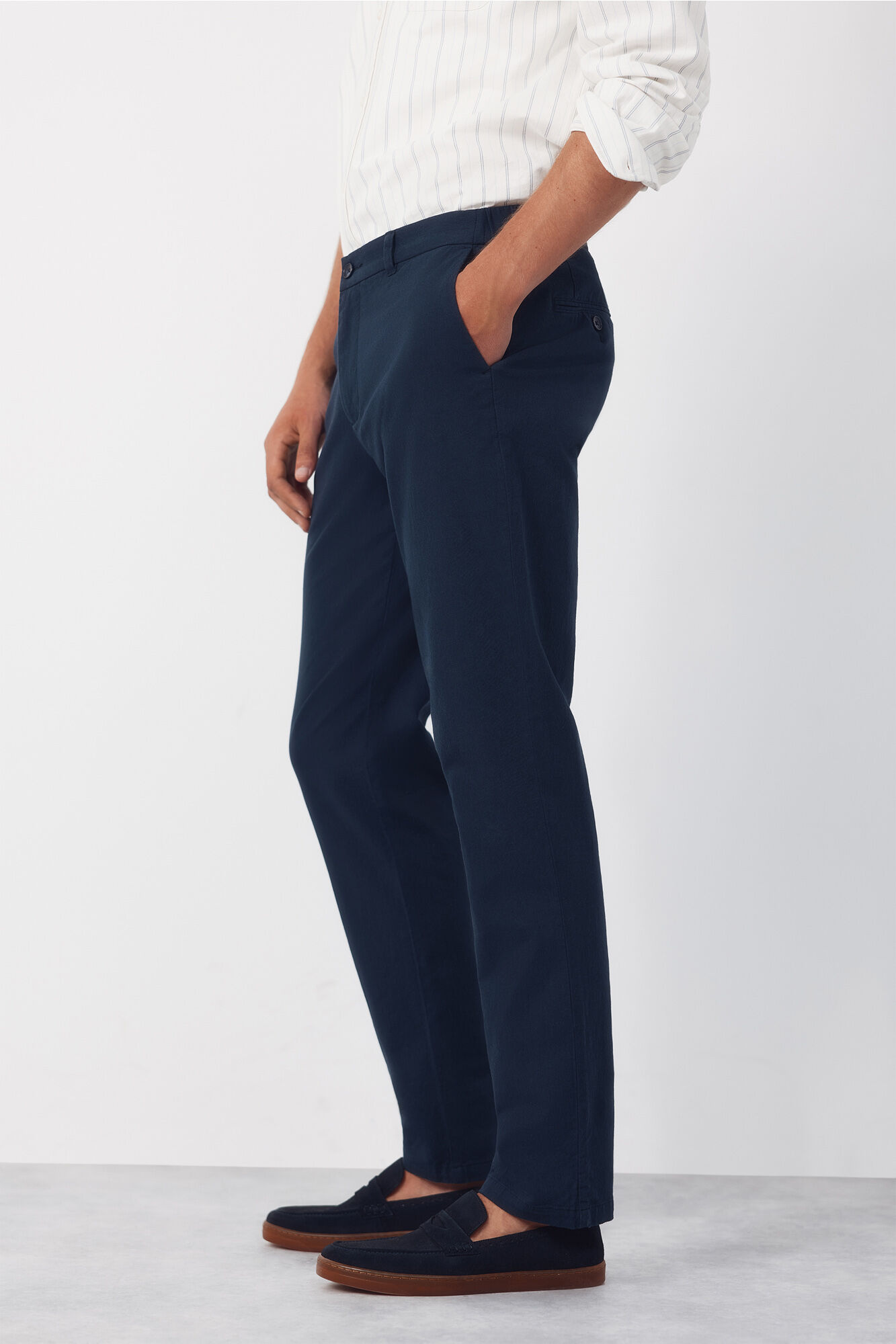 Cortefiel Cotton-linen regular chinos Blue