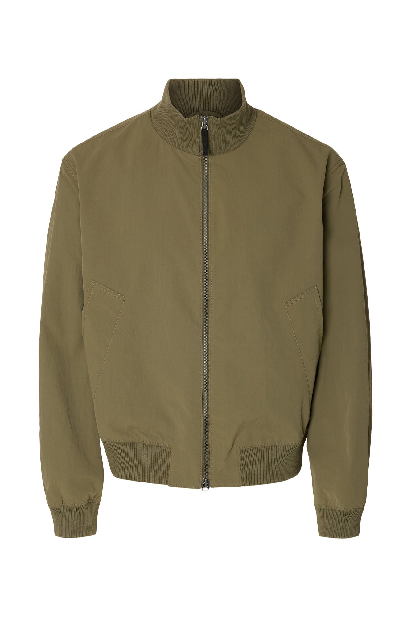 Selected Men's plain zip-fastening bomber jacket Dark green