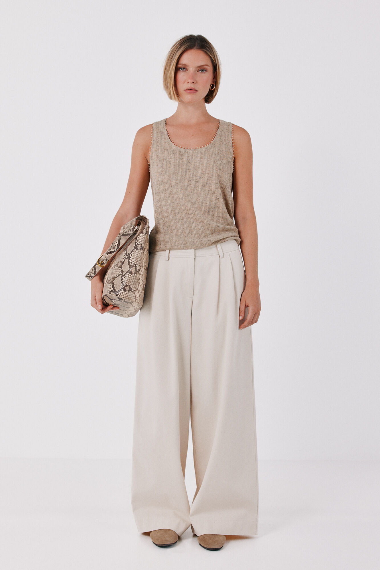 Cortefiel Lace trim vest top Beige