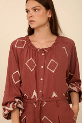 Meisie Blusa com bordado em contraste Castanho