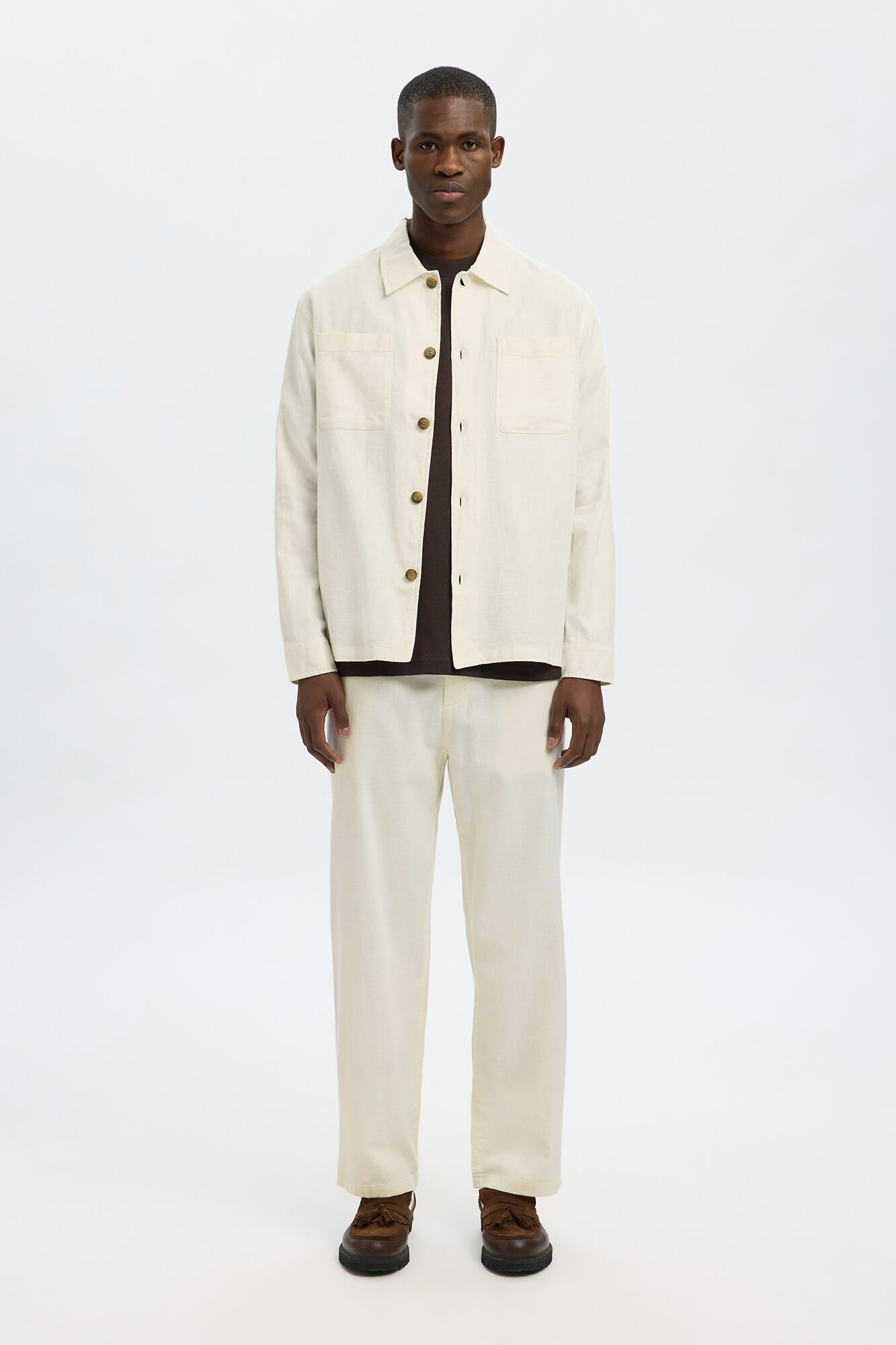 Selected linen overshirt White