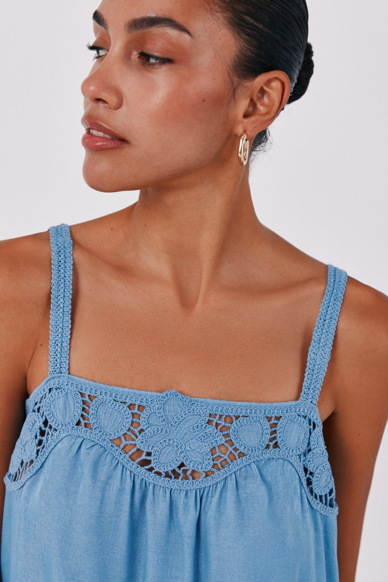 Cortefiel Satin-finish lingerie dress Blue