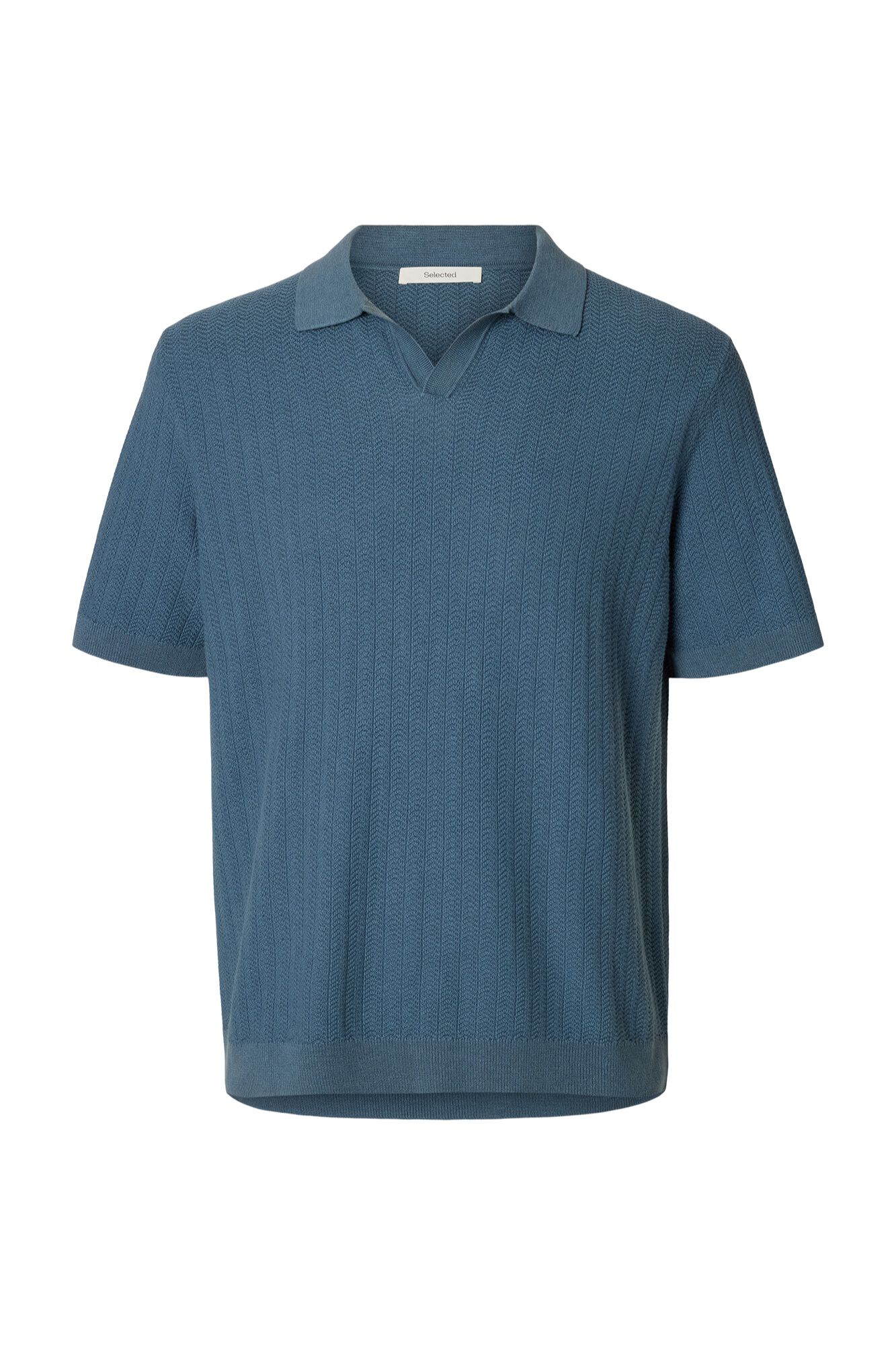 Selected Open-neck knit polo shirt Blue