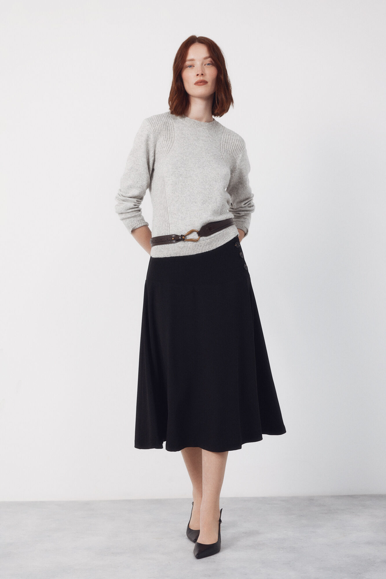 Cortefiel Flared skirt with buttons Black