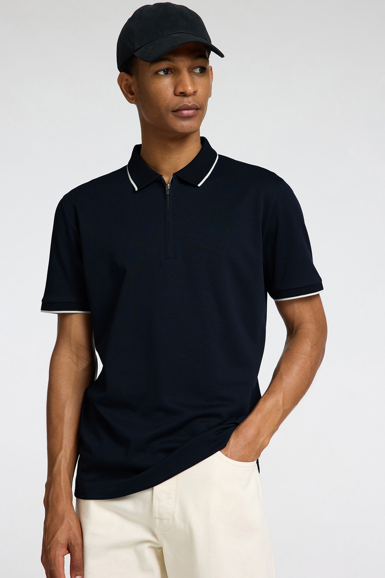 Selected Camisa polo manga curta com fecho-&eacute;clair Azul