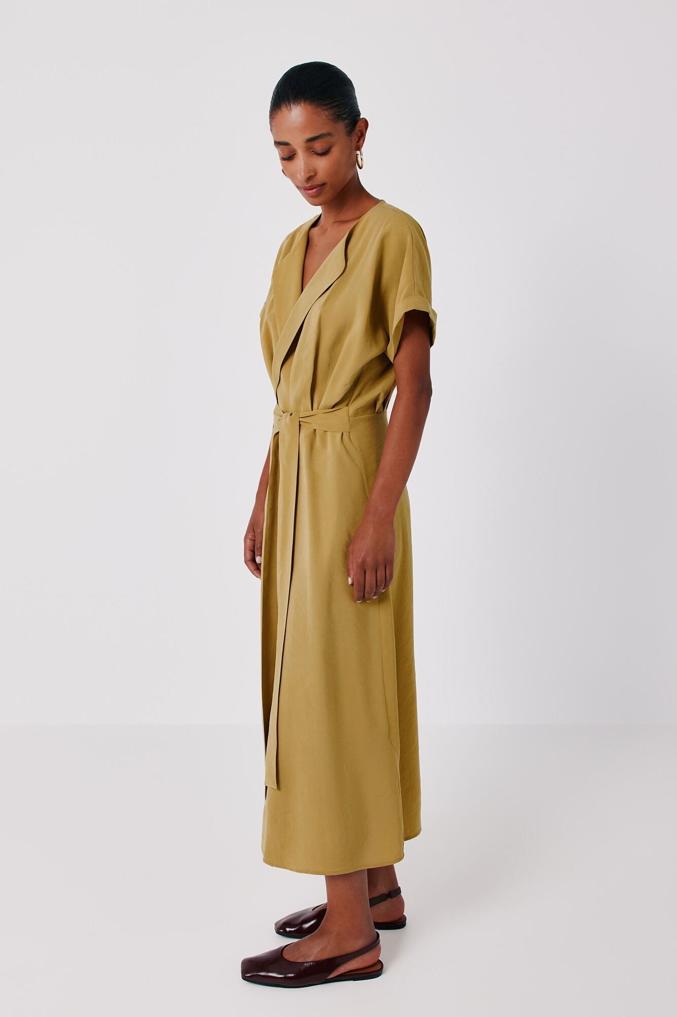 Cortefiel Wrap tencel dress Yellow