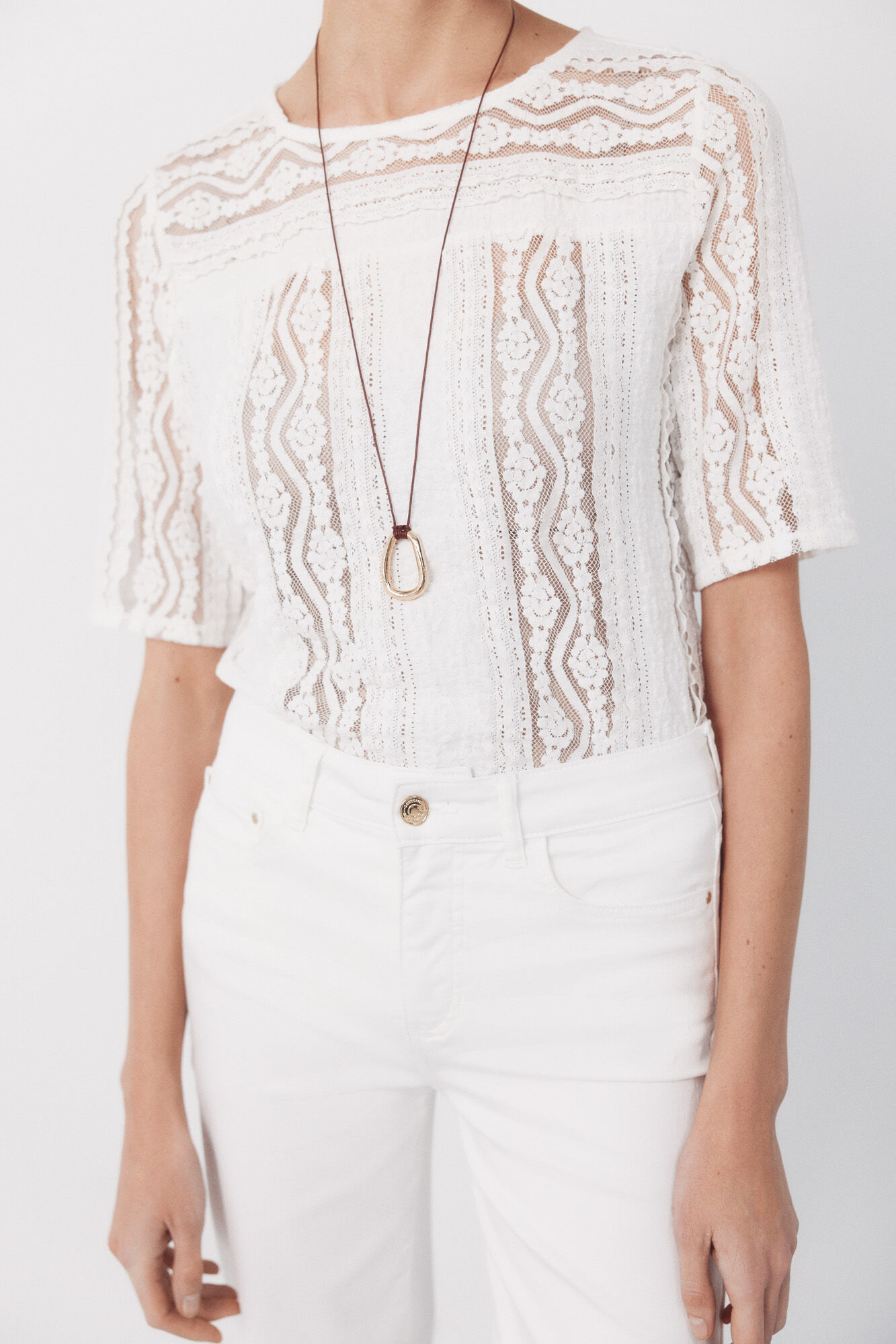 Cortefiel Top encaje Blanco
