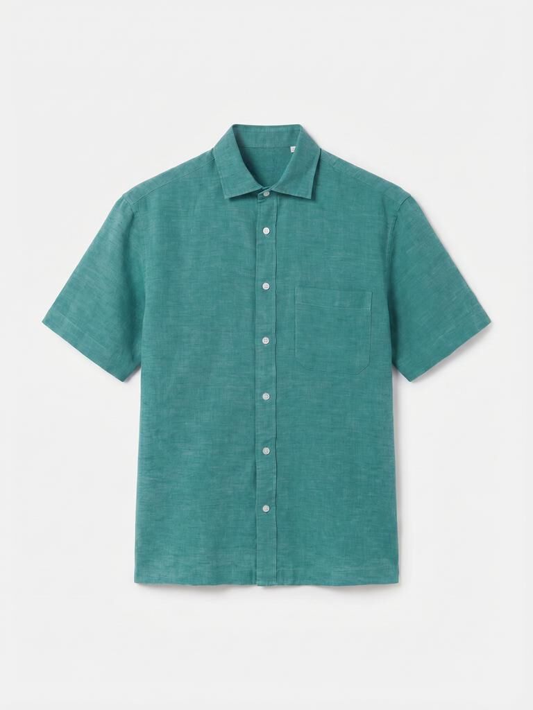 Cortefiel Plain cotton linen short sleeve shirt Green