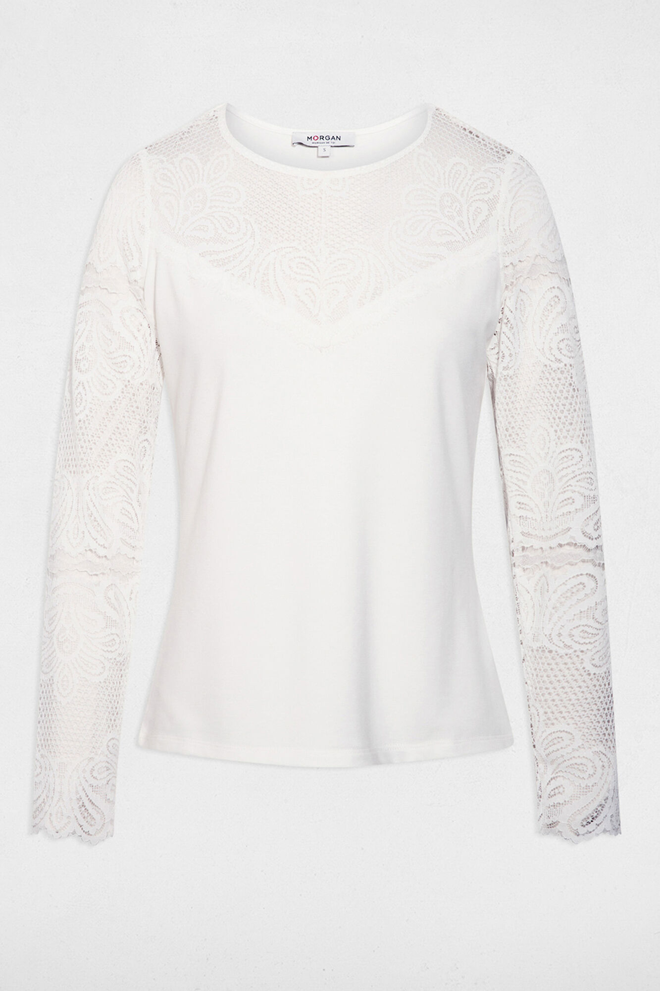 Morgan T-shirt de renda de manga comprida Branco