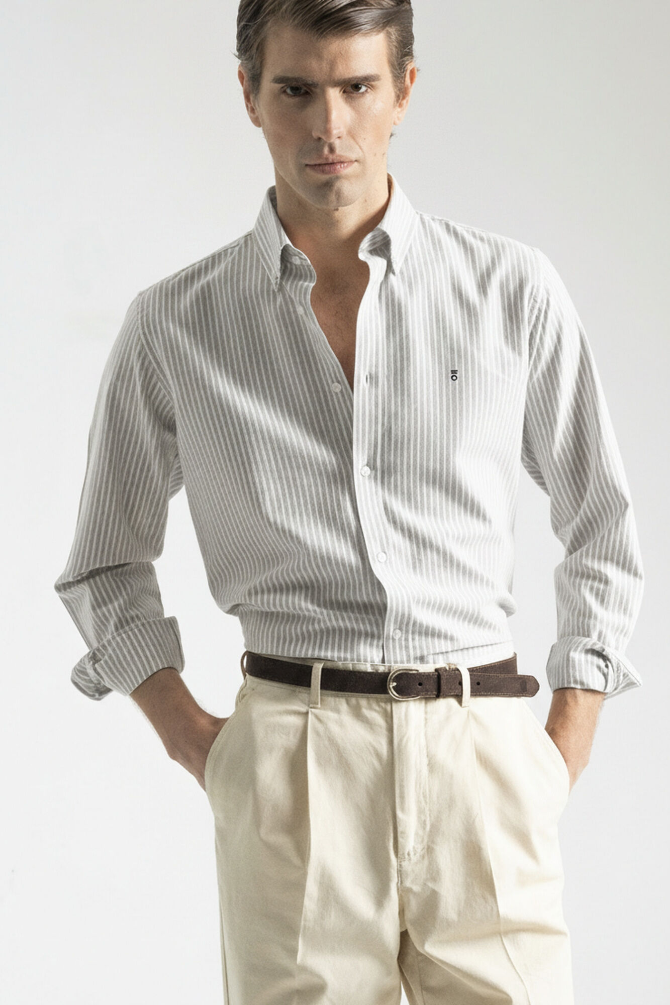 PuroEGO Camisa de riscas em algod&atilde;o oxford Verde