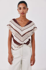 Cortefiel Multicoloured crochet T-shirt Maroon