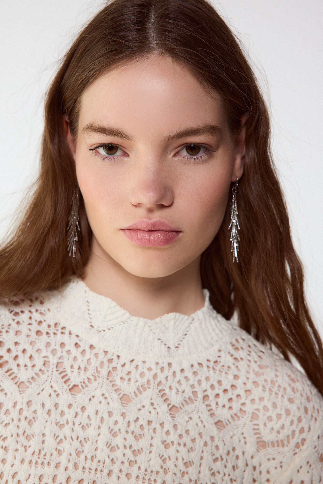Slowlove Camisola de malha perfurada gola perkins Ecru