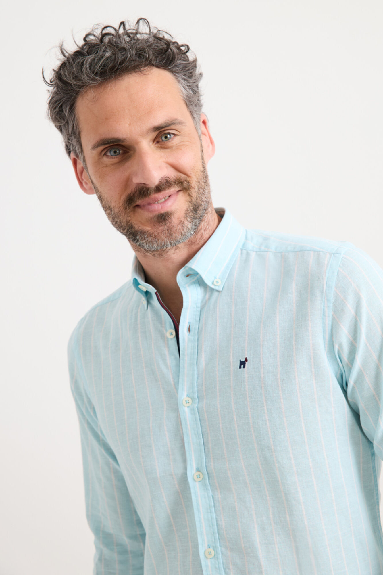Williot Camisa de linho de riscas finas Azul