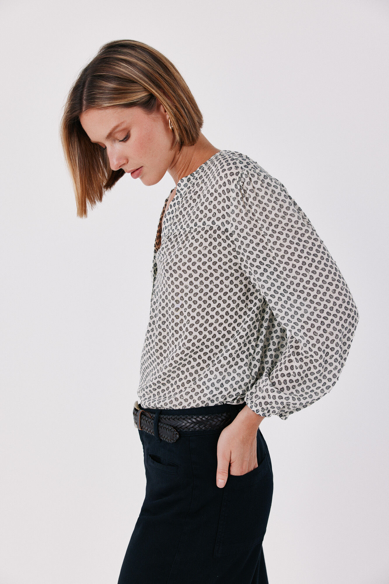 Cortefiel Printed fluid blouse Printed white