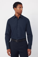 Cortefiel Camisa social lisa de algod&atilde;o tencel Azul