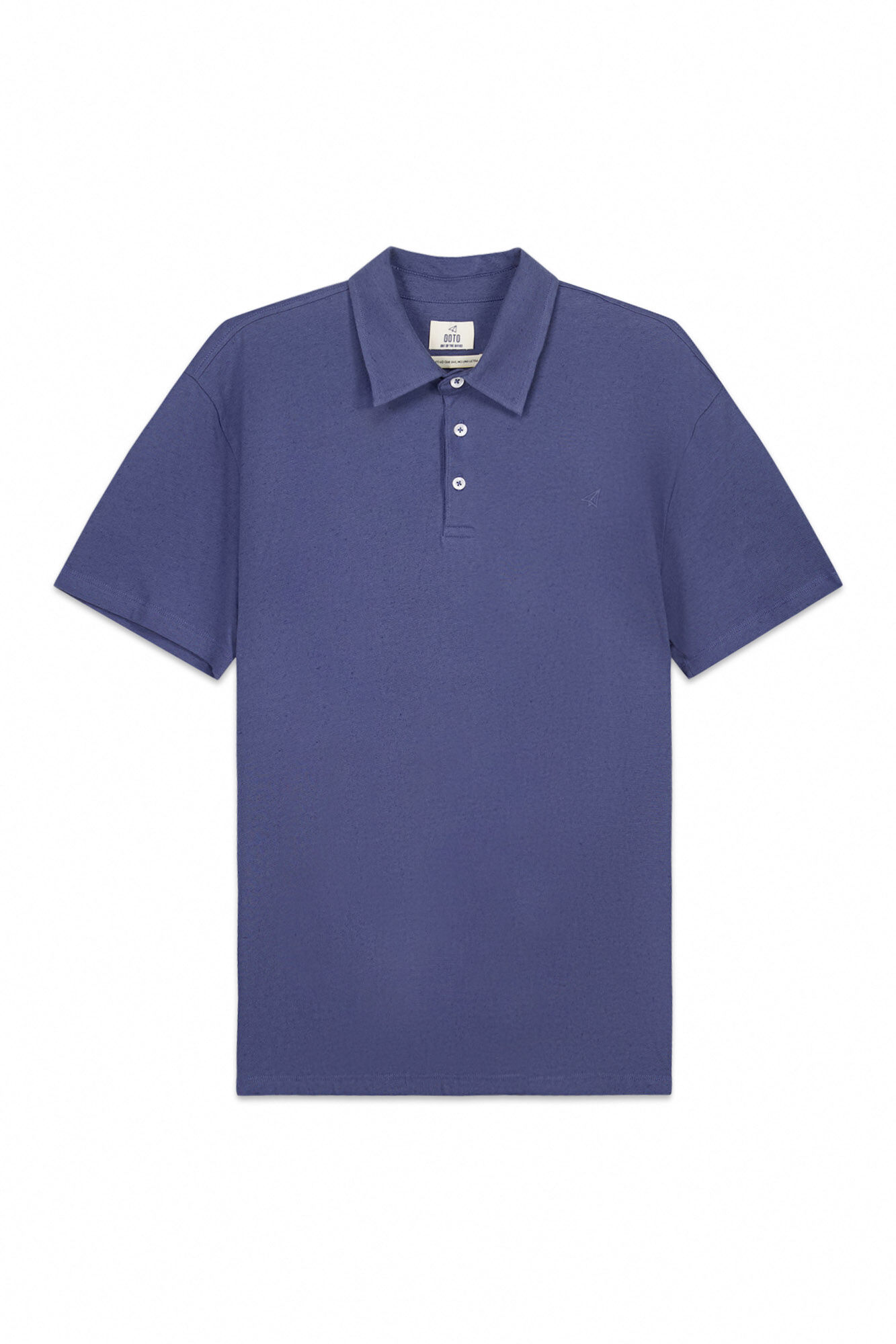 OOTO Cotton linen embroidered plane polo shirt Blue