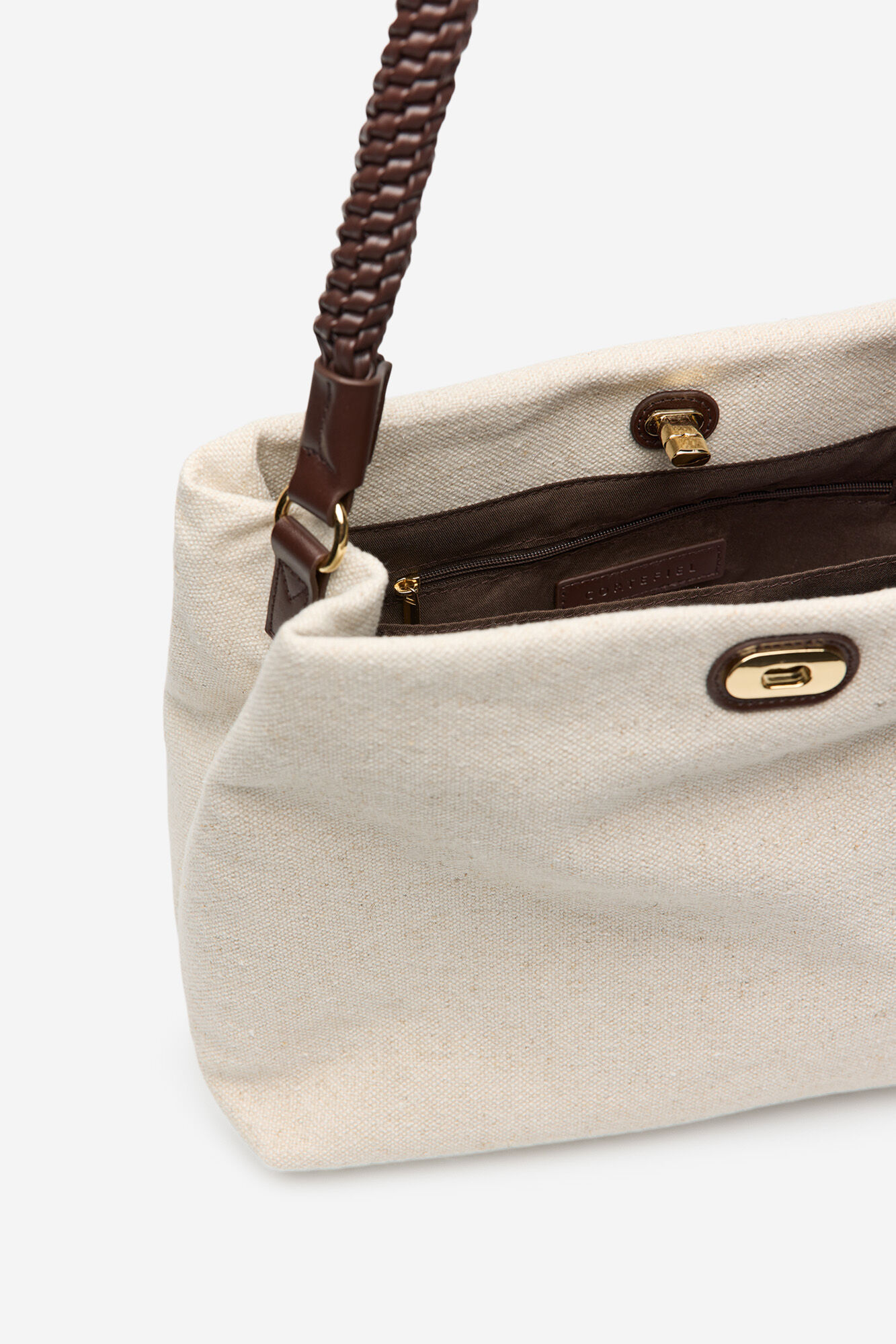 Cortefiel Raffia bag with braided strap Beige