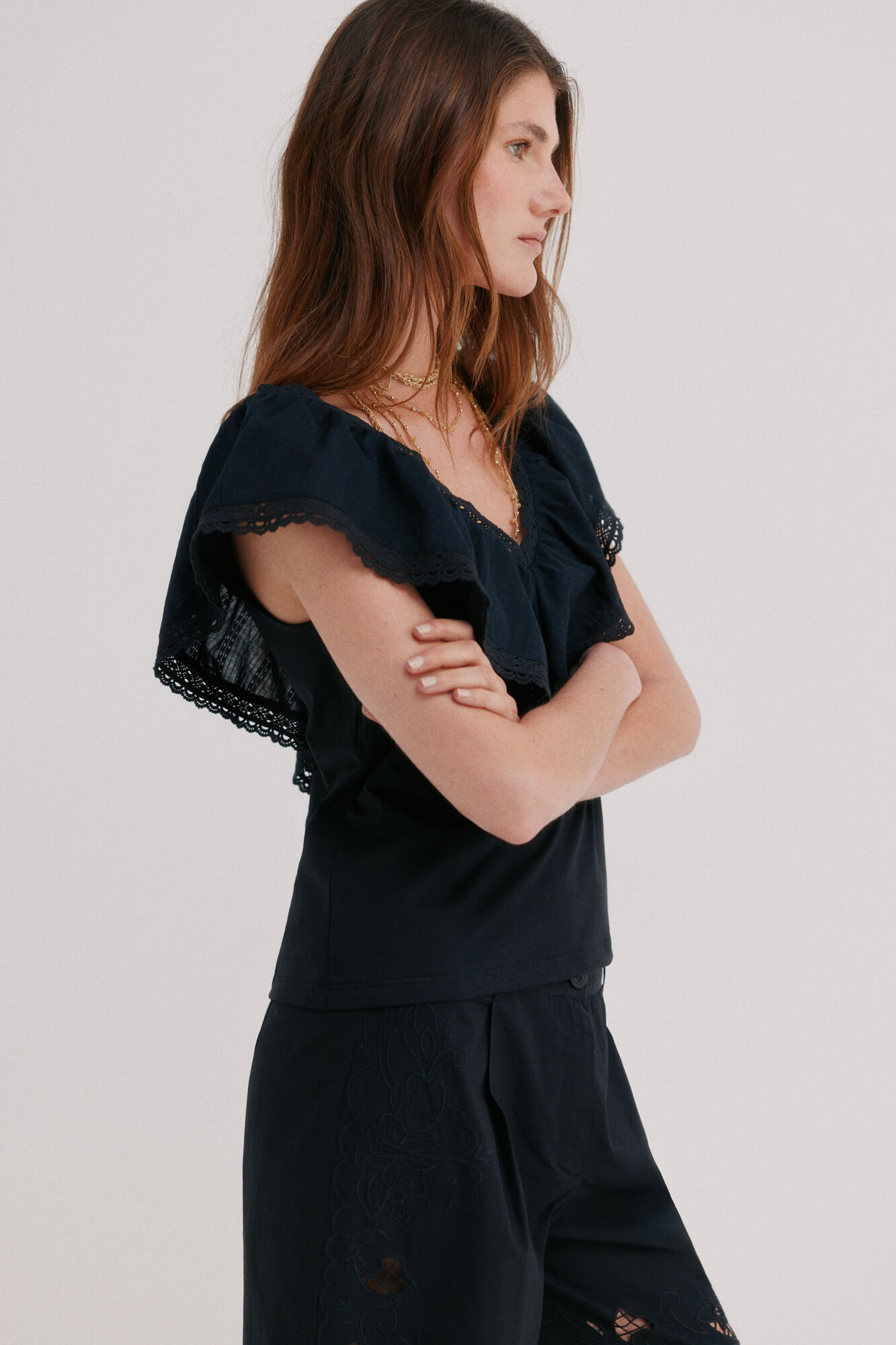 Hoss Intropia Malaika. Ruffle T-shirt Black