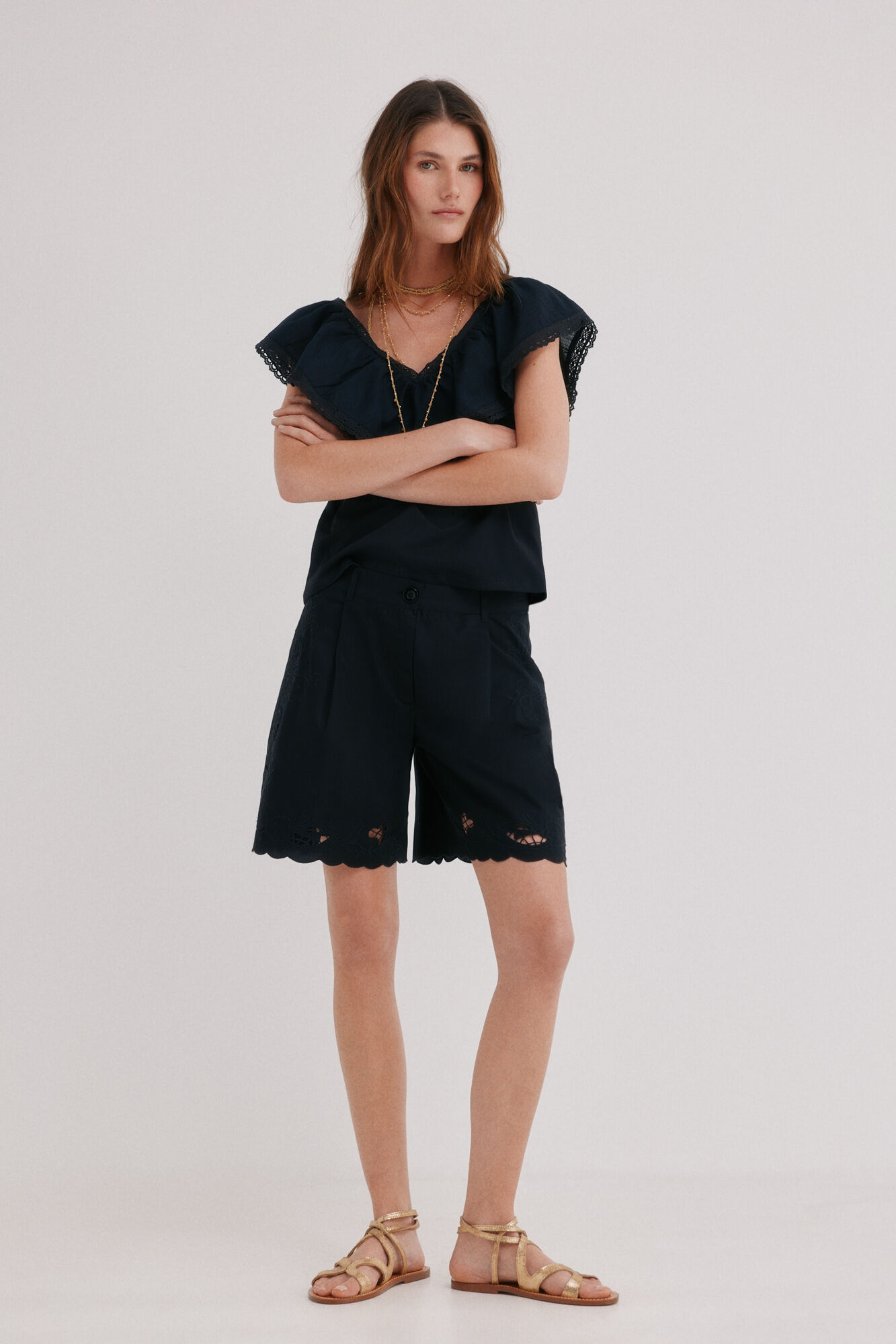 Hoss Intropia Malaika. Ruffle T-shirt Black