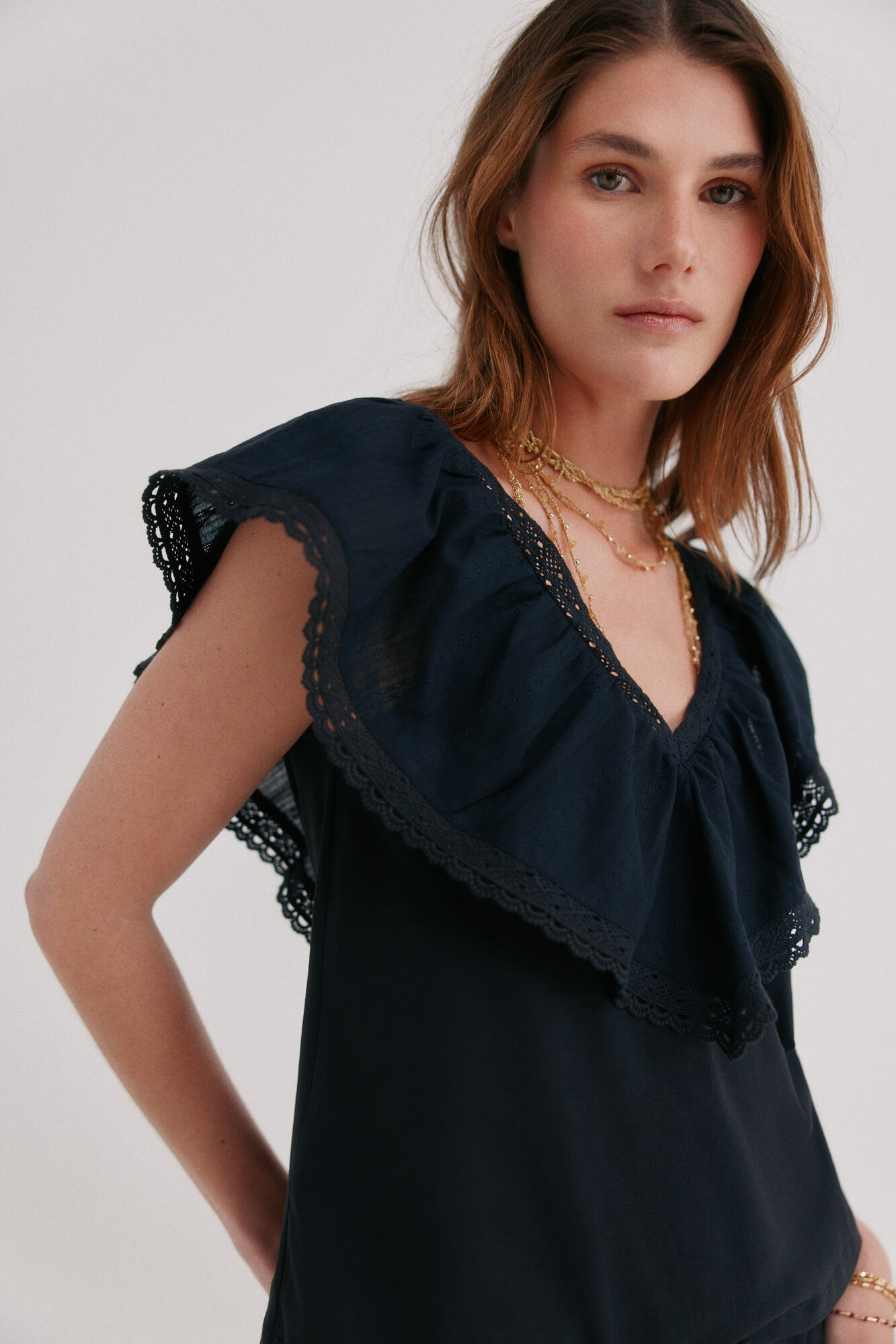 Hoss Intropia Malaika. Ruffle T-shirt Black