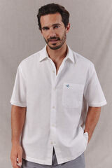 OOTO Plain cotton linen short sleeve shirt White