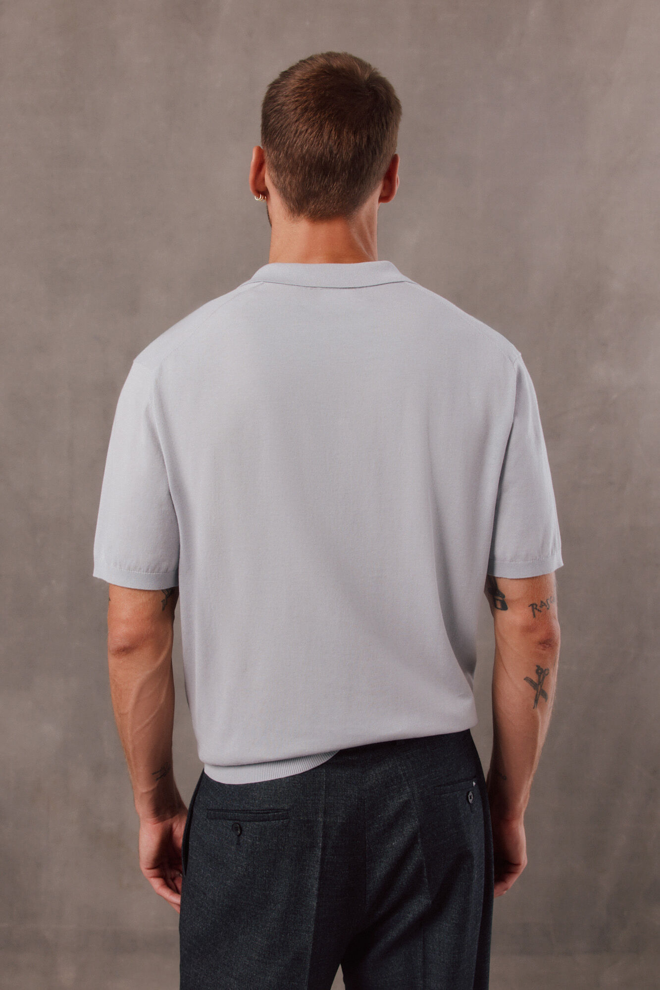 OOTO Plain knit short sleeve polo shirt Grey