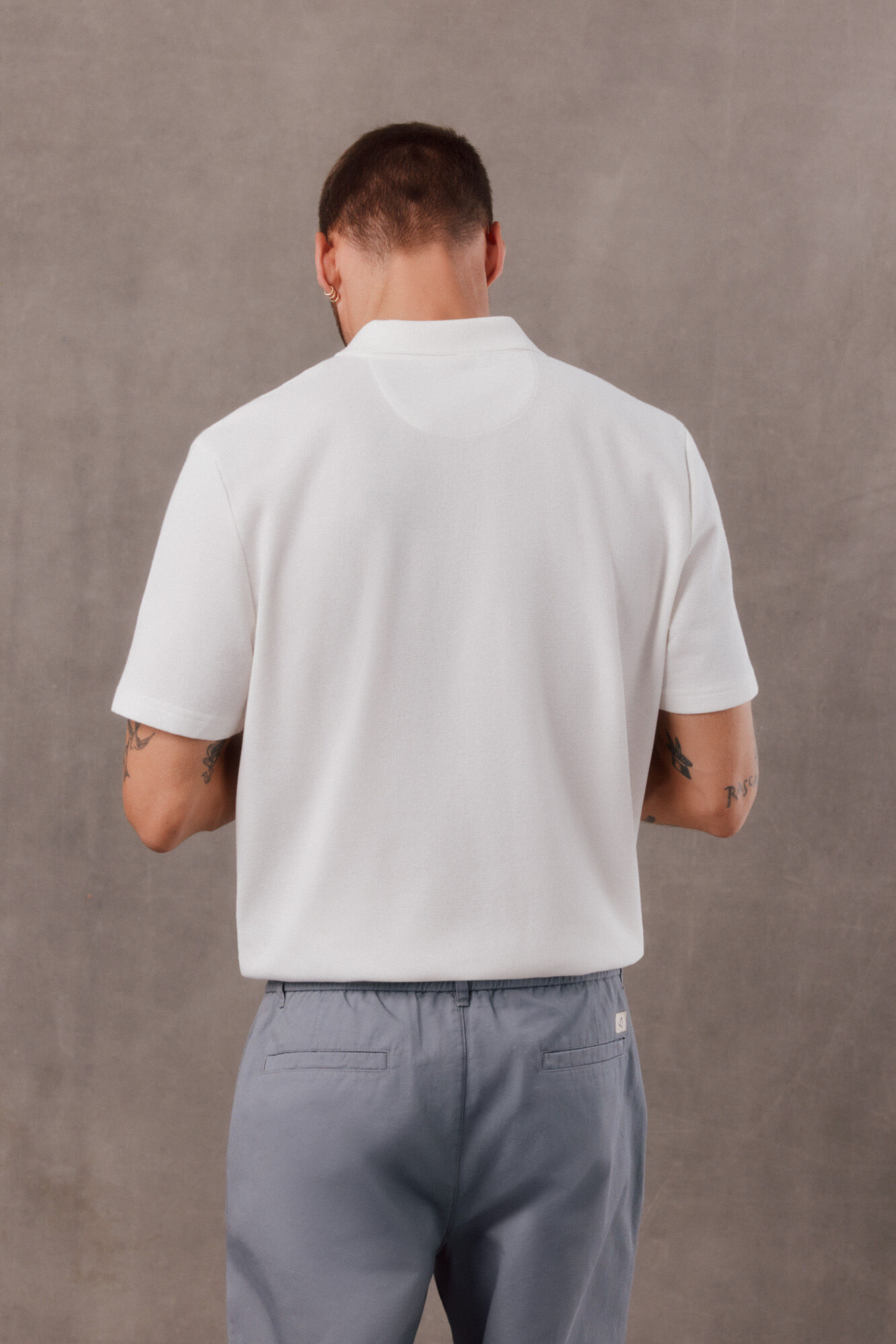 OOTO Open neck textured polo shirt White