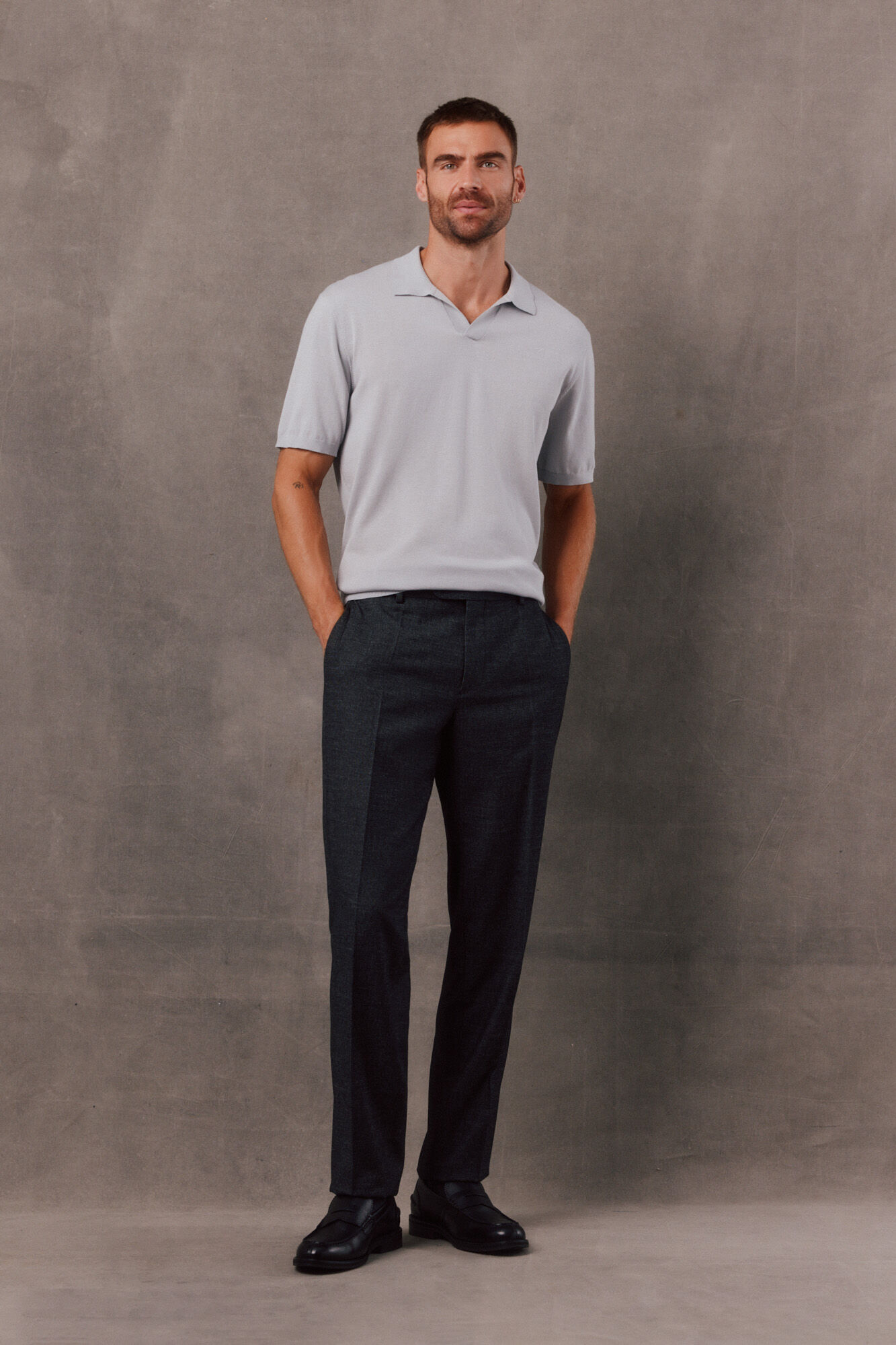 OOTO Plain knit short sleeve polo shirt