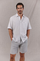 OOTO Camisa em algod&atilde;o e linho com padr&atilde;o xadrez de manga curta Branco