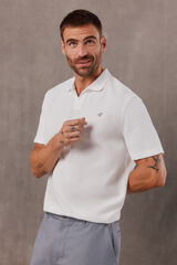 OOTO Open neck textured polo shirt White