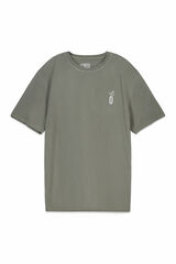 OOTO Washed basic T-shirt with print Kaki