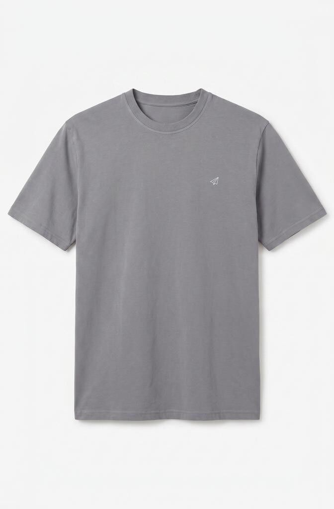 OOTO T-shirt b&aacute;sica lavagem desbotada com bordado avi&atilde;o Cinzento