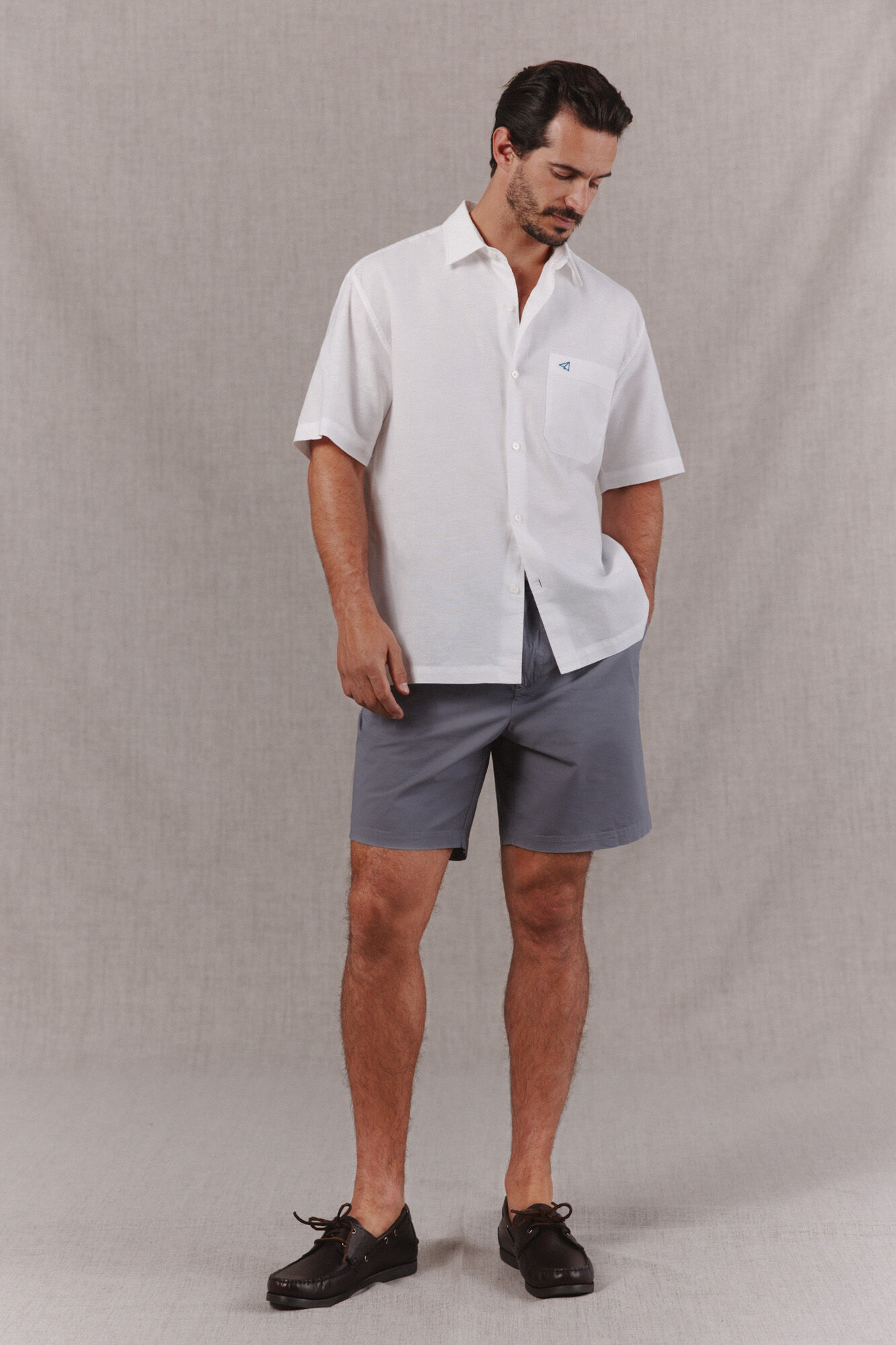 OOTO Plain cotton linen short sleeve shirt