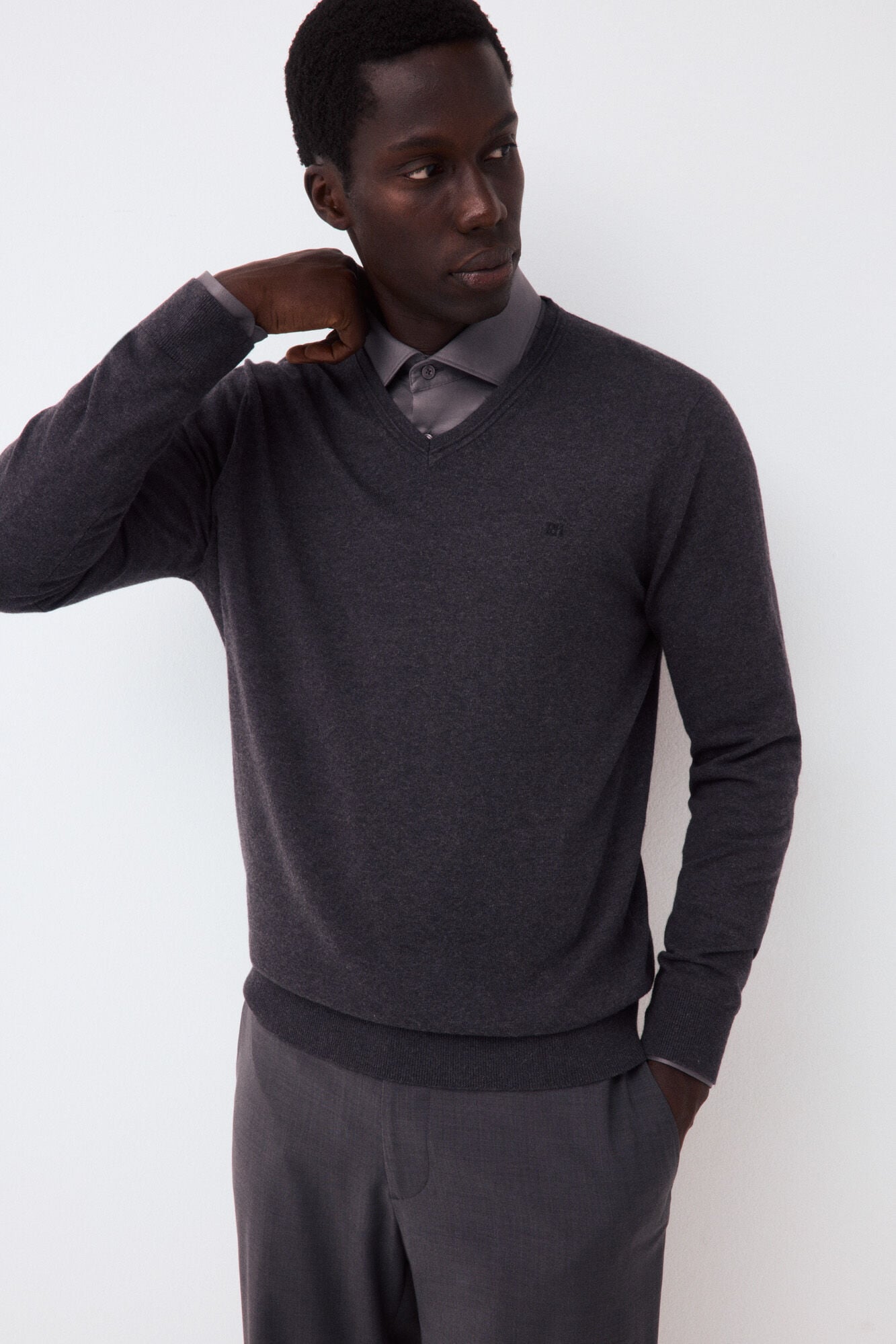 Pedro del Hierro Camisola de malha premium em algod&atilde;o, seda e caxemira