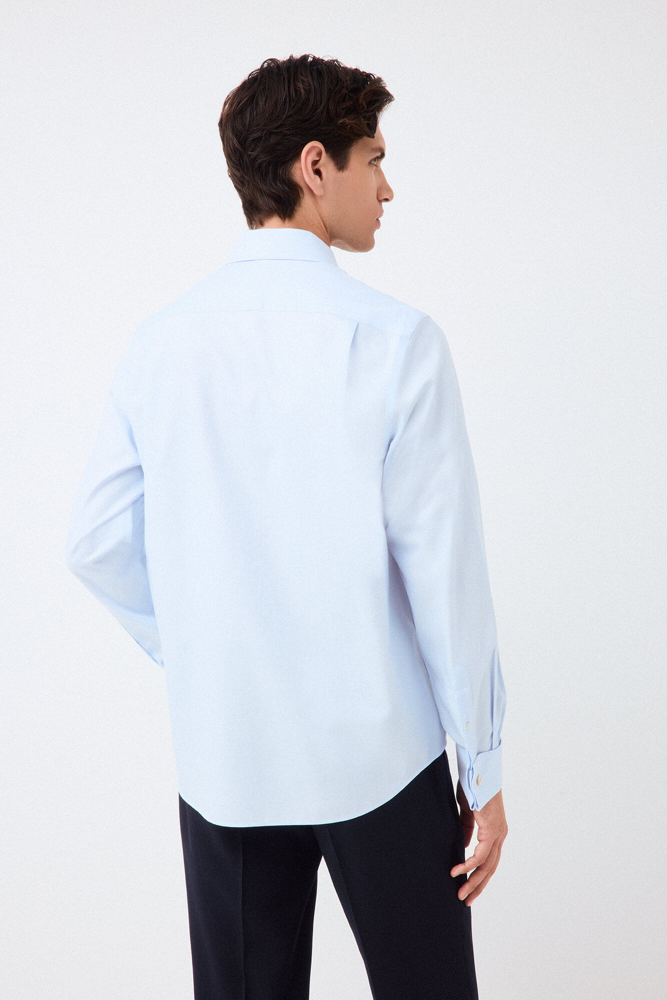 Pedro del Hierro Plain non-iron + anti-stain double cuff dress shirt Blue