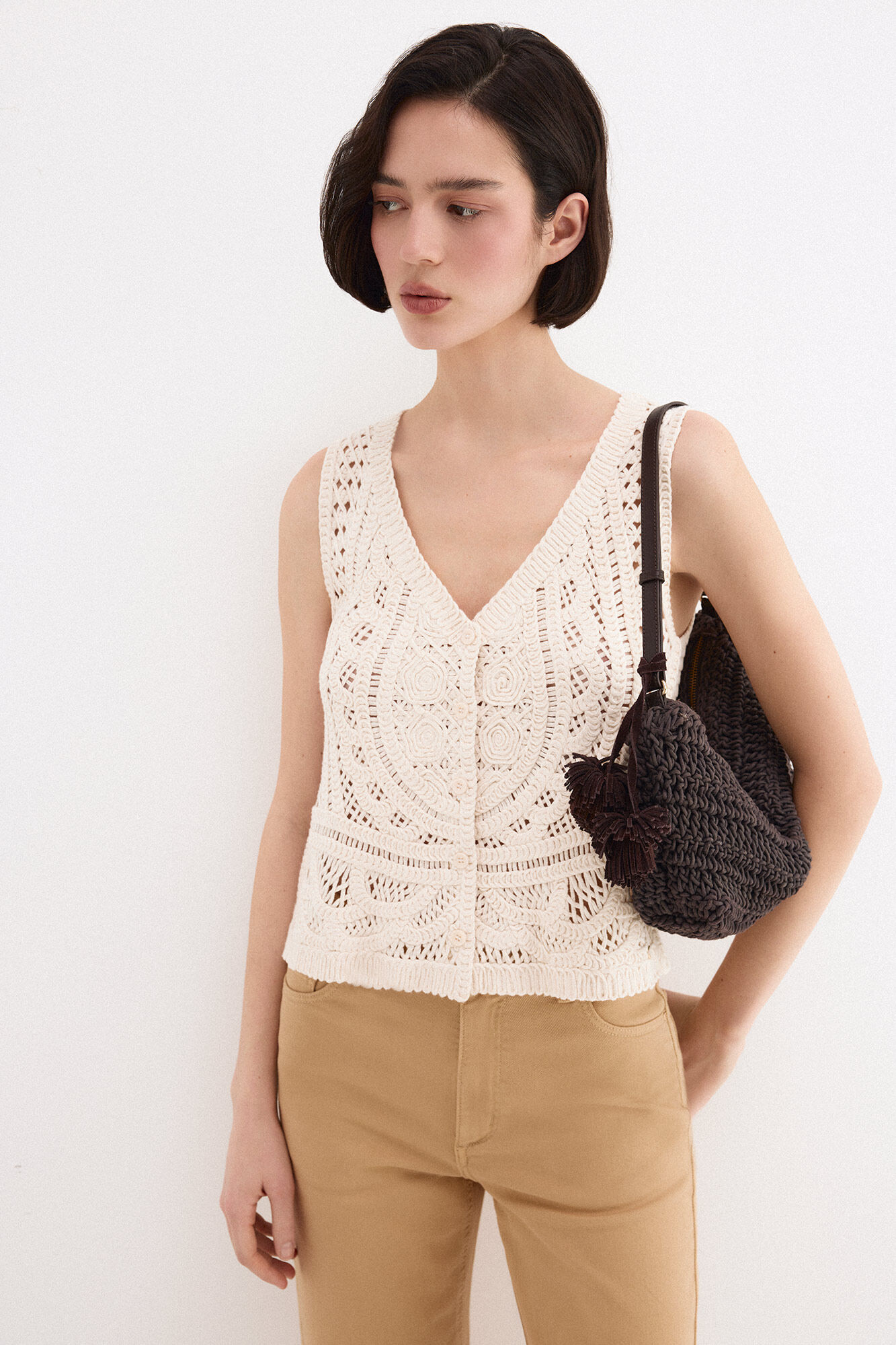 Pedro del Hierro Openwork gilet Ecru