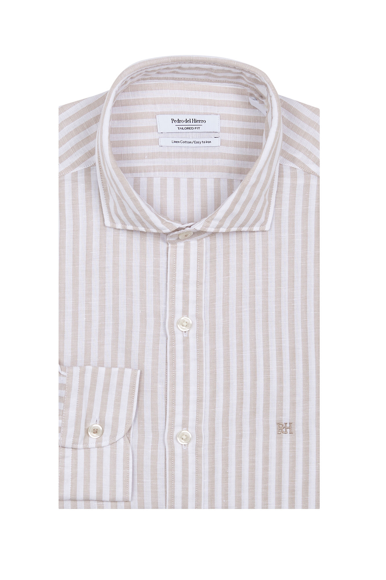 Pedro del Hierro Linen striped easy-iron dress shirt Beige