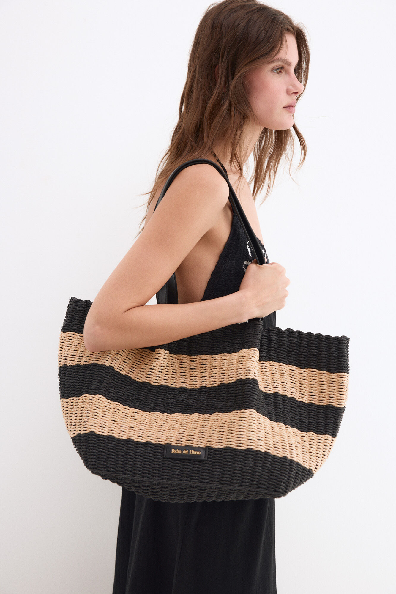 Pedro del Hierro Striped beach bag Black