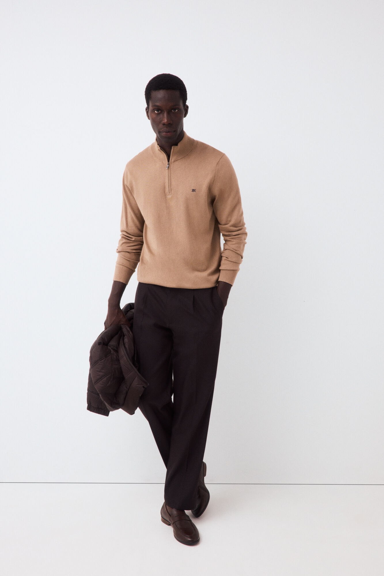 Pedro del Hierro Camisola de malha premium em algod&atilde;o, seda e caxemira Beige