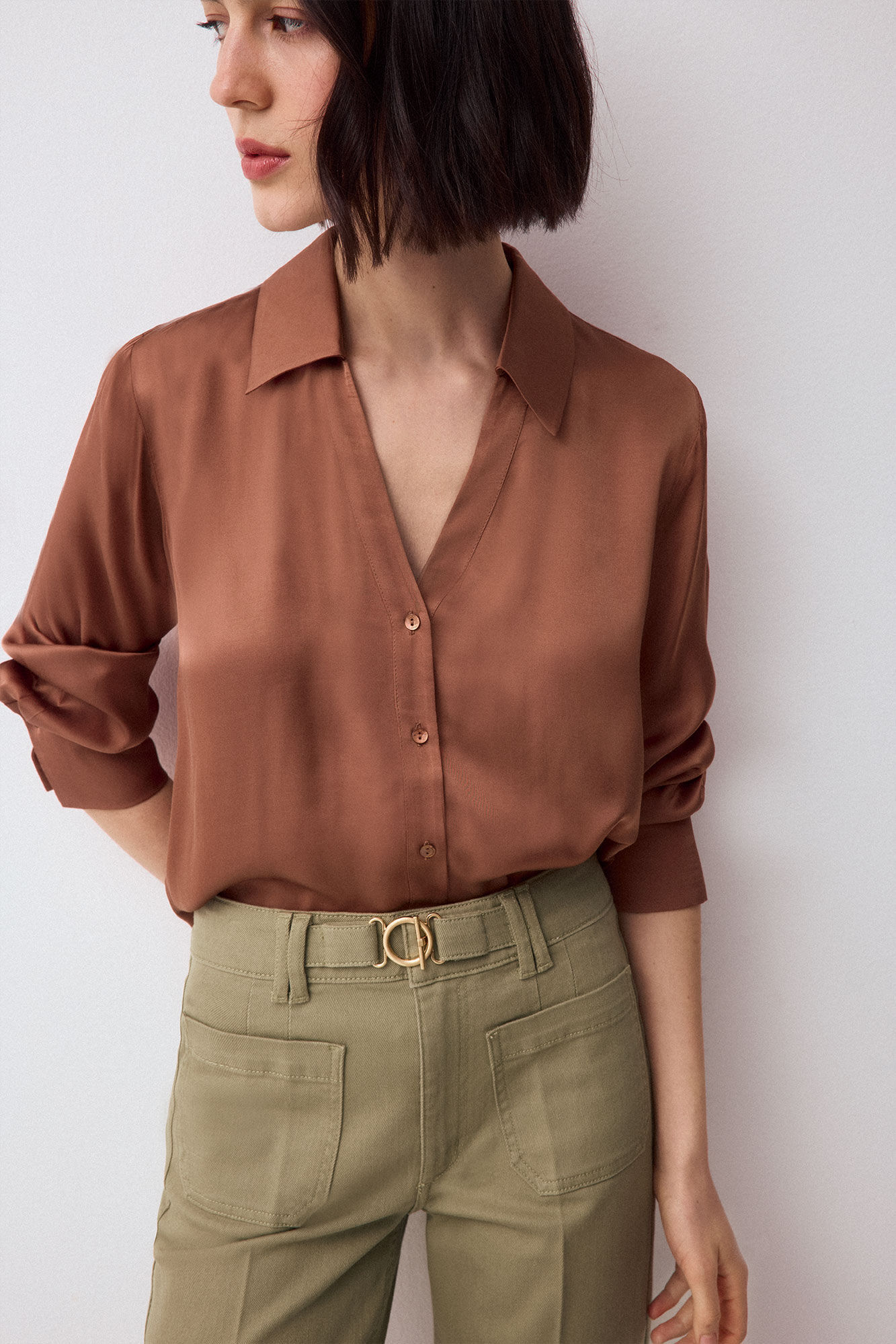 Pedro del Hierro Satin-finish basic shirt Brown