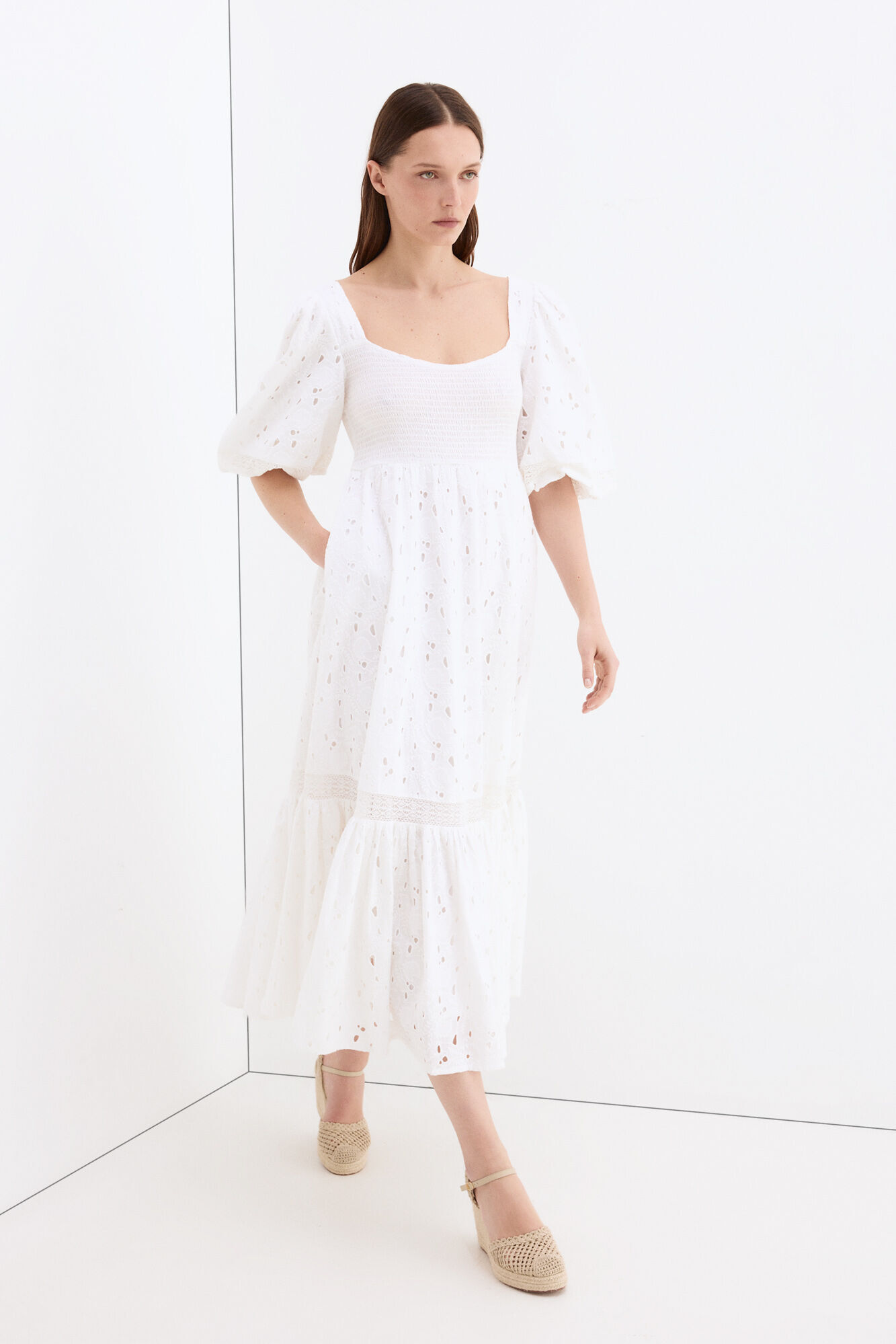 Pedro del Hierro Embroidered cotton dress White