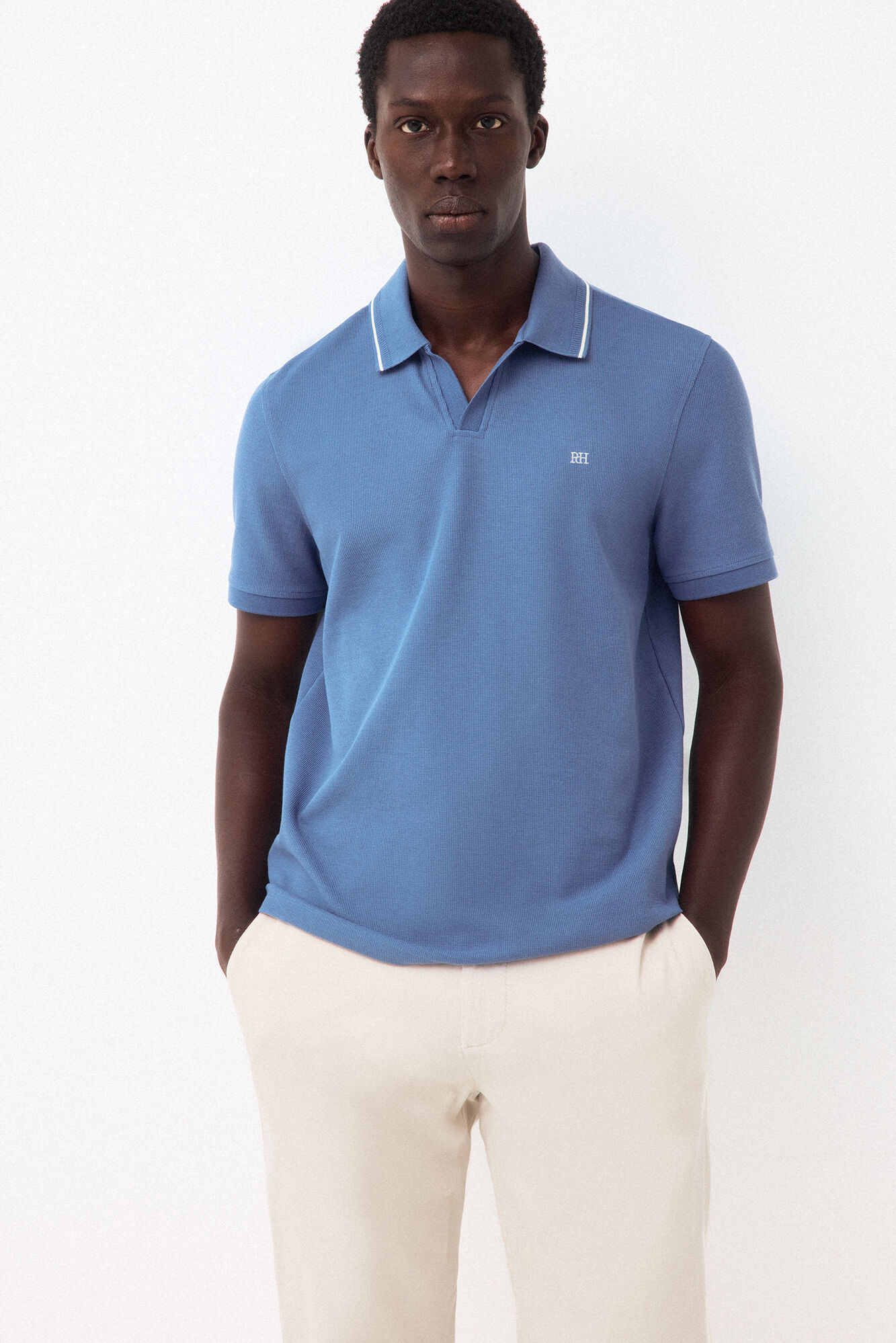 Pedro del Hierro Structured open neck polo shirt Blue