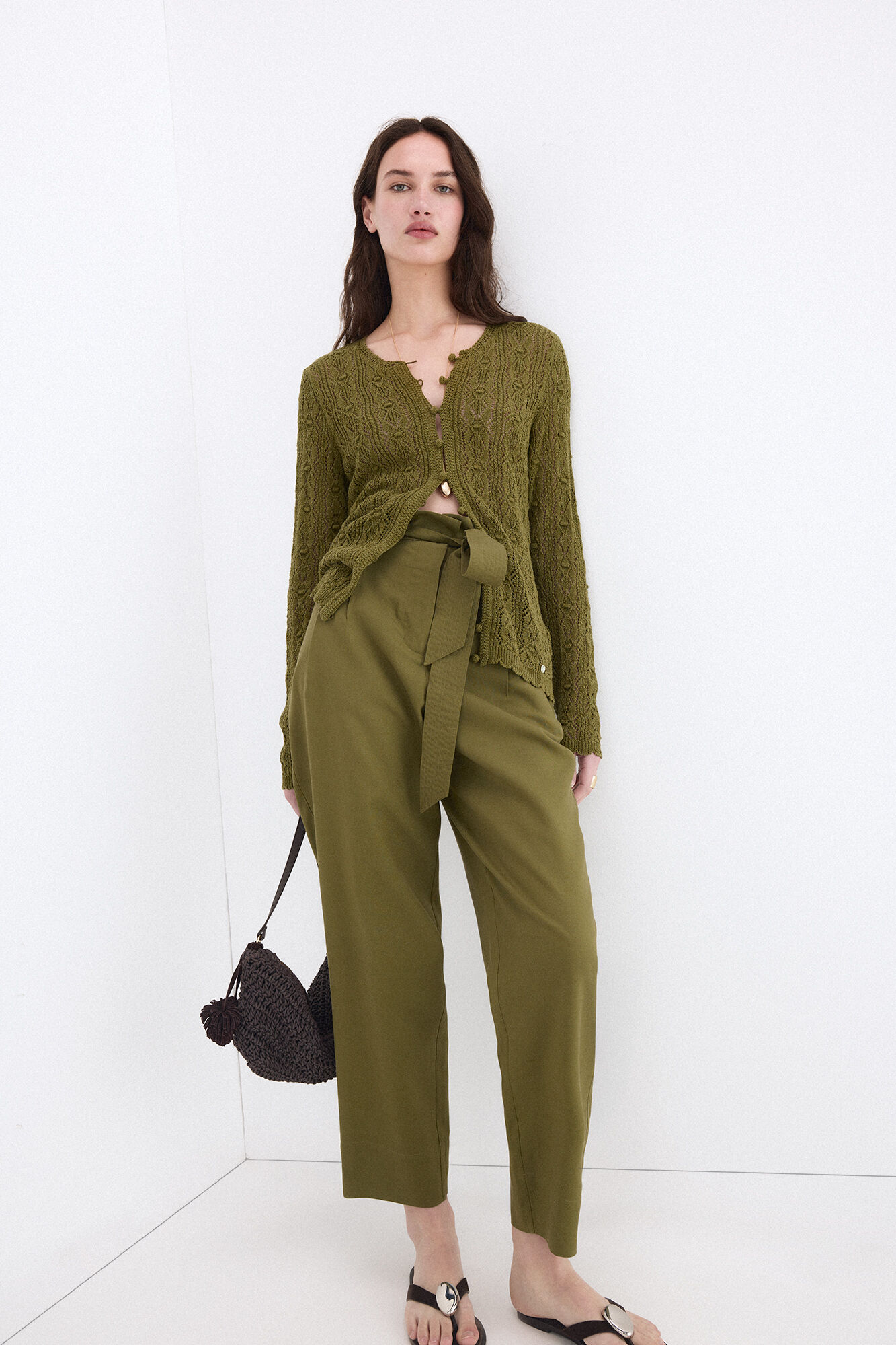 Pedro del Hierro Fancy openwork with crochet trim jacket Green