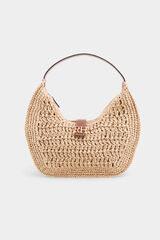 Pedro del Hierro Raffia effect logo shoulder bag Ecru
