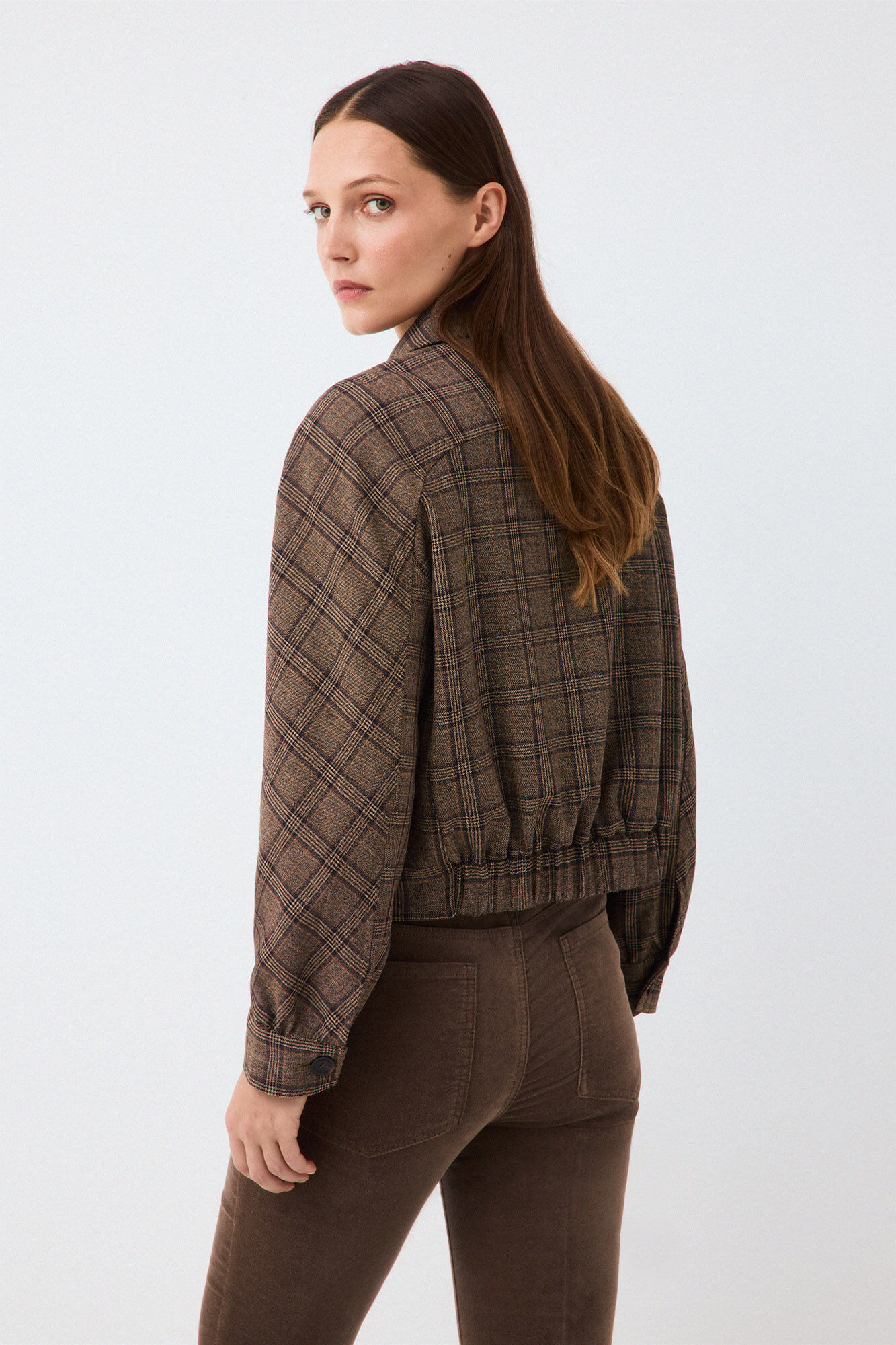 Pedro del Hierro Bomber em padr&atilde;o xadrez Harris Marrom